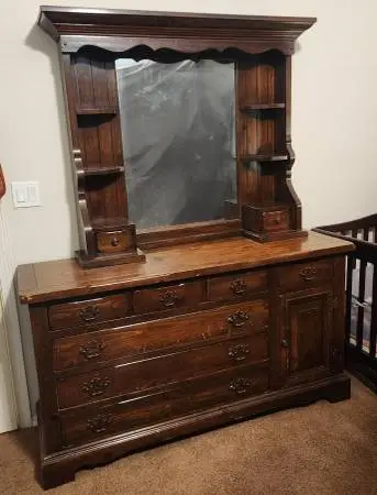 Vintage Sears Open Hearth Collection Solid Wood Dresser With Mirror
