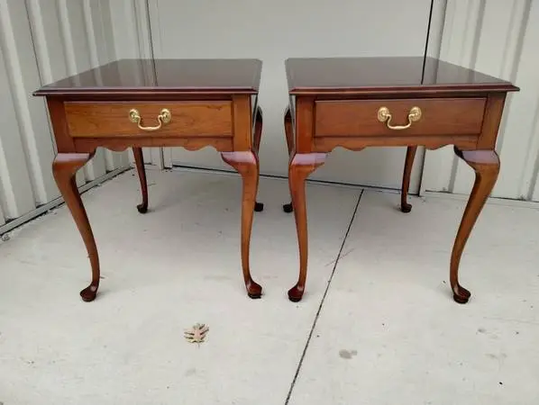 (2) Vintage Council Craftsman Inlaid & Banded Mahogany Side Tables