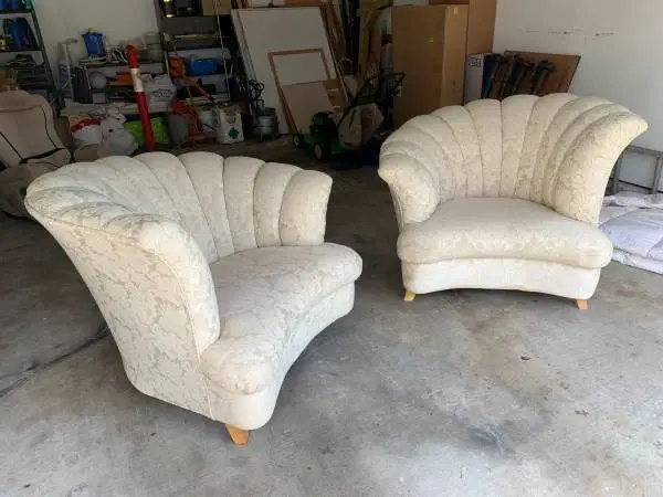 Set of 2 Large Hollywood Regency Art Deco Channel Back Chairs