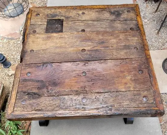 Mesquite Rustic coffee table with wrought iron base