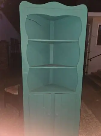 Vintage Solid Wood Corner Hutch / Cabinet – Teal / Emerald Green