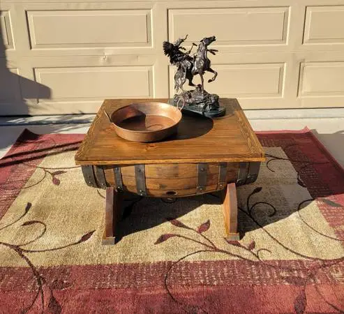 Barrel Coffee Table – Reclaimed Wine or Whiskey Barrel Base with stora