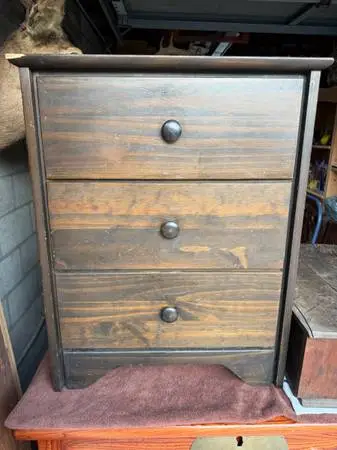 Rustic Dark-Stained 3-Drawer Wood Chest / Nightstand – Great DIY Proj