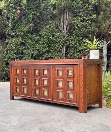 Postmodern Brutalist Wood Sideboard Credenza TV Stand Media Console