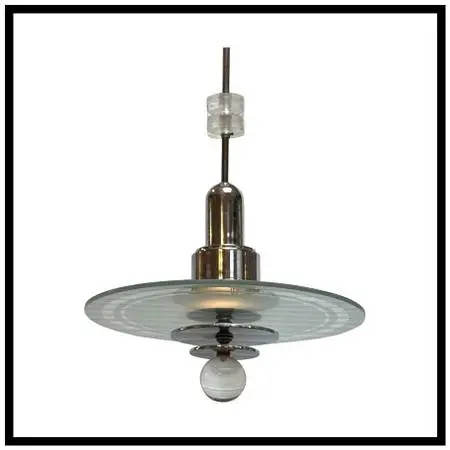 Art Deco Saturn Etched-glass + Chrome Chandelier