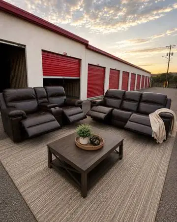 Leather Reclining Sofa Set – USB Charging & Cup Holders – $649