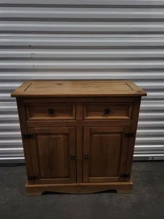 Wood pine cabinet table 2 drawers with storage
