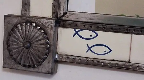 Mexican Talavera Tile Tin Mirror with Fishes