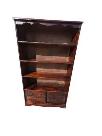Mid Century Dark Wood Bookcase with Sliding Tambour Storage