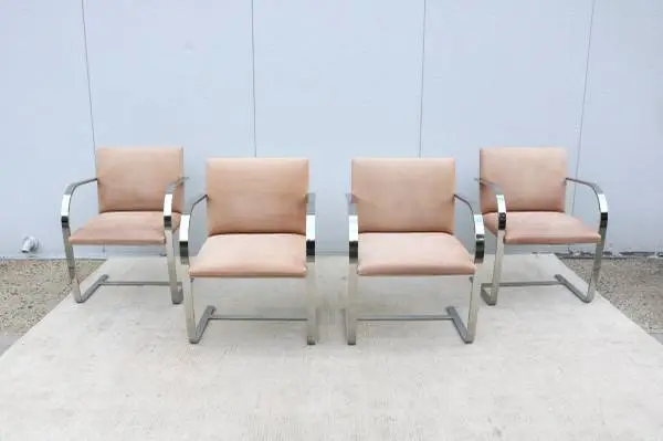 Mies van der Rohe for Knoll Brno Flat Bar Chairs in Nubuck, Set of 4