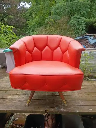 1965 mid century orange swivel barrel chair