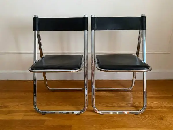 Vintage Arrben “Tamara” Folding Chairs — Chrome & Leather, Italy 1970s