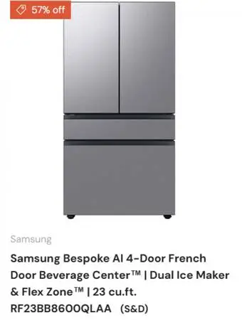 S&D Samsung Bespoke 4-Door French Door Beverage Center RF23BB8600QLAA