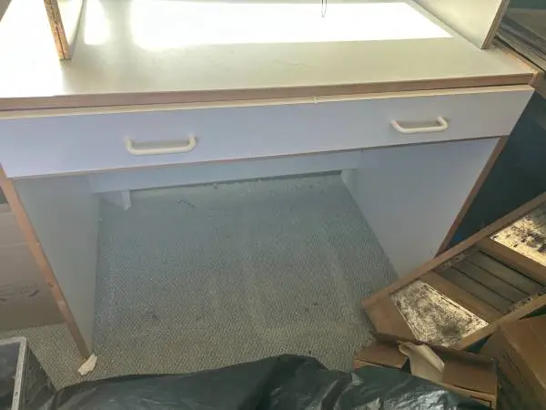 White and wood sturdy desk with drawer