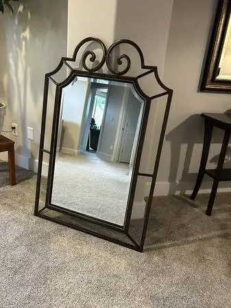 Large mirror with beveled glass and metal frame