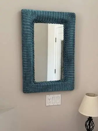 Tropical Blue Wicker Framed Wall Mirror by Henry Link for Lexington