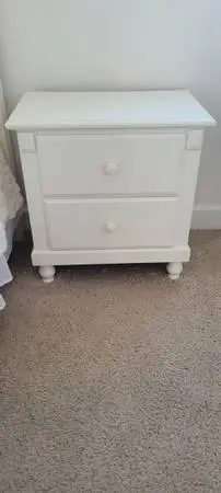 Nightstand white wood 2 drawer