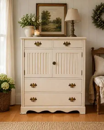Beautiful Antique Painted Wooden Storage Chest Chifforobe Shutter Door Chest