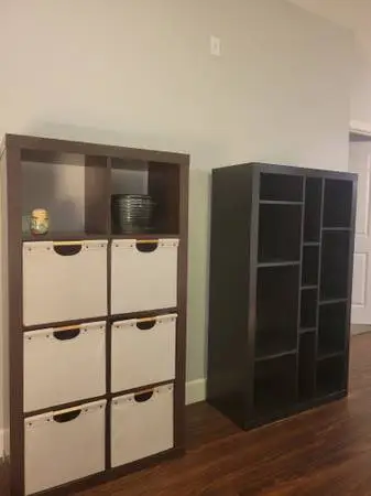 2 Great, Brown Bookshelves and/or Bins for Sale