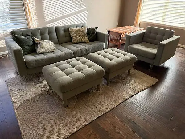 Living Room Furniture Set - Full Size Couch, Chair, Ottomans