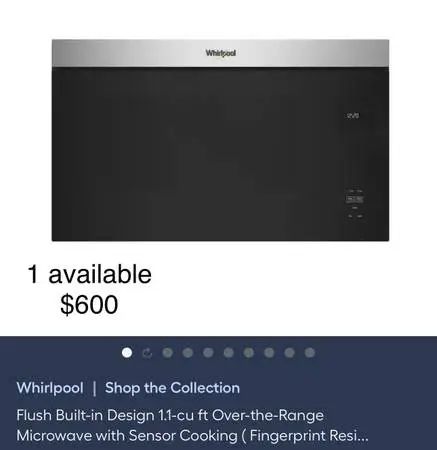 Whirlpool Flush Built In Over-the-range Microwave