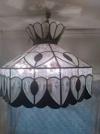 Vintage Huge Hanging stained glass 5-Bulb Chandelier