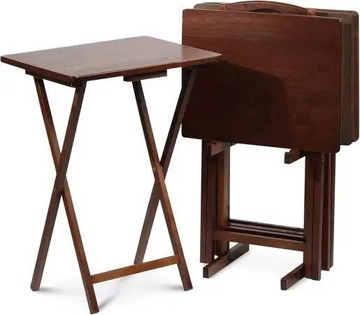 Folding Tray Wooden Dinner Table Setw/storage rack