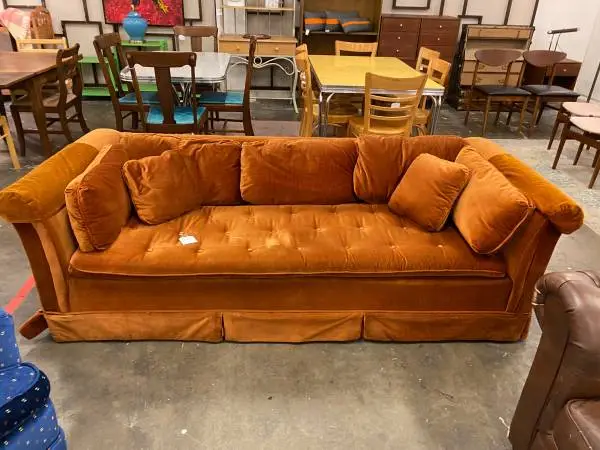 Vintage Rust Velvet 3 Seater Couch