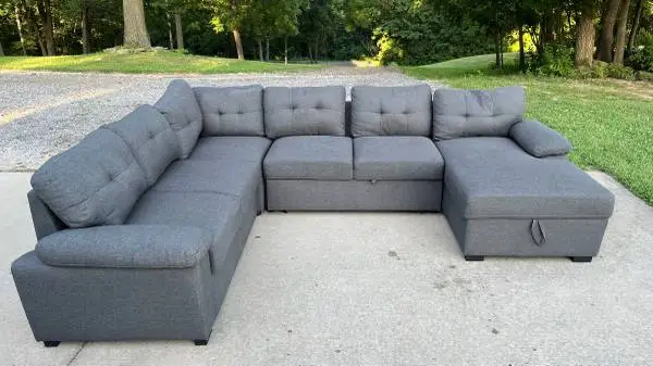 Large Grey Sectional Couch Sofa with Storage and Rollout