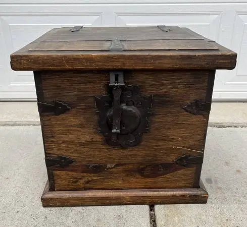 Rustic wood chest.