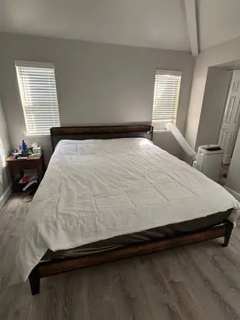 King Size Metal Bed Frame w/ Shelf Headboard & Charging