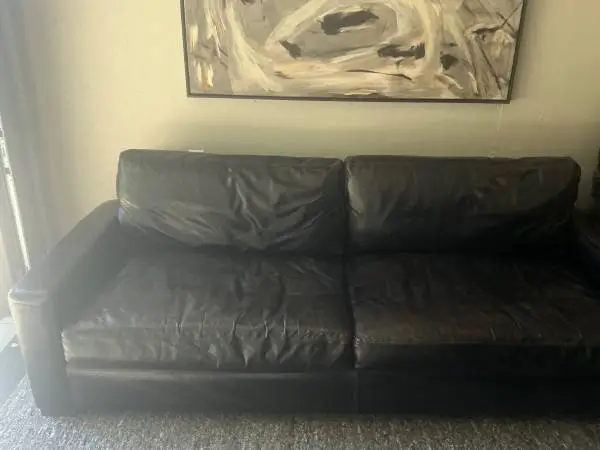 Orig $8000.RESTORATION HARDWARE  Ebony Berkshire Leather  Maxwell Sofa