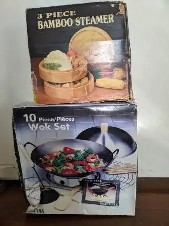 WOK10 piece set and Bamboo Steamer 3 pc Set