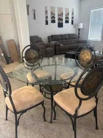 Glass Dining Table Set – Black & Gold – 4 Chairs