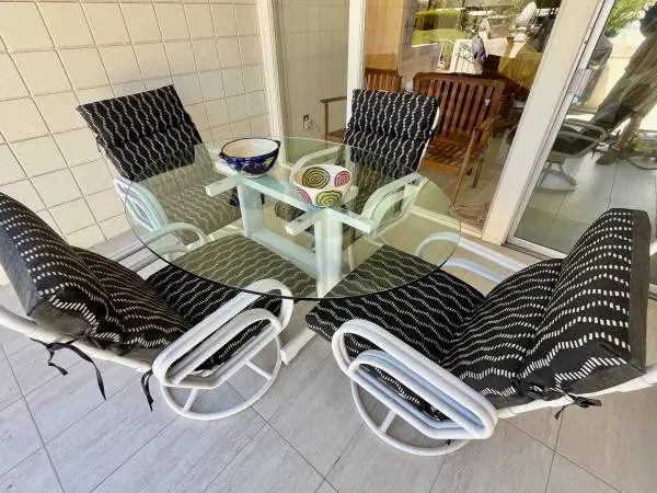 Patio Dining Table + Mid Century Chairs (4)