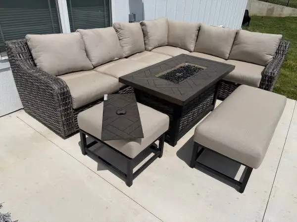 Athena Sectional with Sintered Stone Top and Sunbrella Fabric, 7pc
