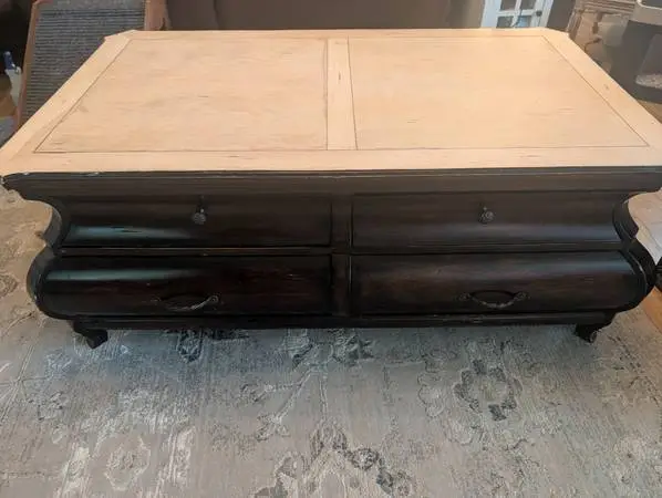 Four drawer Bombay style coffee table. Real wood