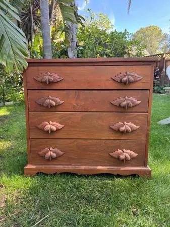 Antique Carved Solid Wood “Ball Dresser” Acorn Accent Chest Dresser