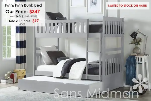 NEW IN BOX! Twin Over Twin Gray Bunk Bed With Ladder
