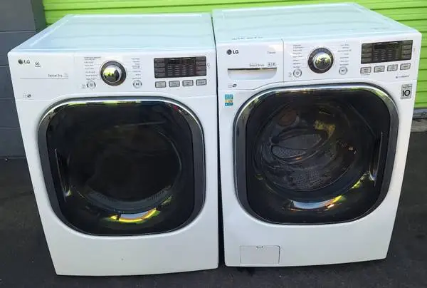 White lg smart front load washer and gas dryer