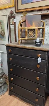 Newly Refinished Tall Black Dresser Dark Walnut Knobs