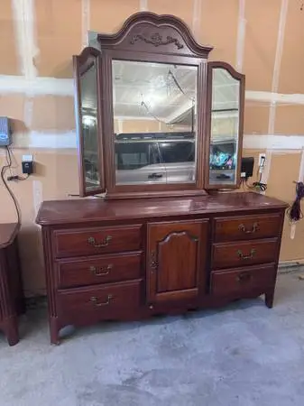 Dresser with mirror and night stand $200