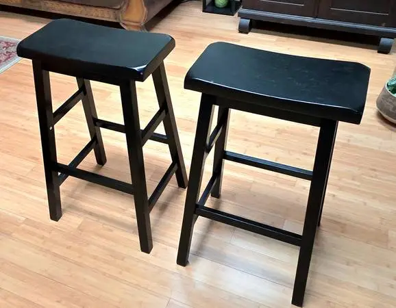 Pair of Black Wood Saddle Bar Stools / Counter Stools – Great Conditio