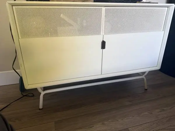 West Elm Perforated Metal Media Console / Cabinet, White, 2 Doors