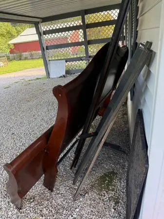 Deer stand two rabbit cages, two barstools bedframe
