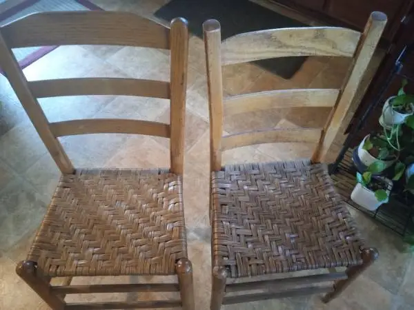 Antique Woven Cane Bottom Solid Oak Set 2 Kitchen Dining Chairs BOTH