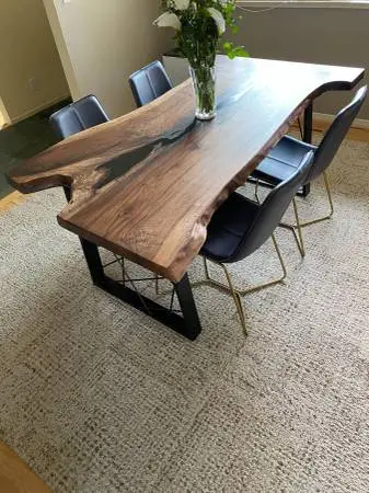 walnut slab, black epoxy & steel leg locally made table / desk