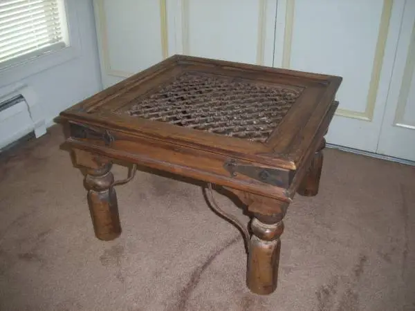 RUSTIC STYLE HEAVY OAK and IRON SIDE END TABLE