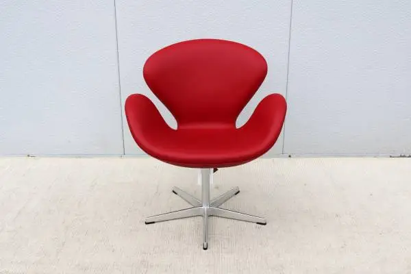 Danish MCM Arne Jacobsen for Fritz Hansen New Red Leather Swan Chair