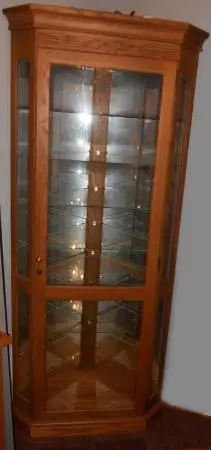 Oak Corner Curio Cabinet 8 Shelves Lighted